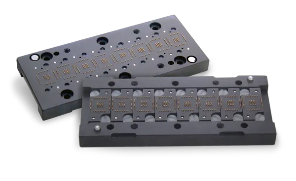 Aluminum alignment and nylon screws used in non-magnetic test sockets