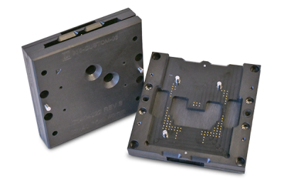 Custom top lid (left) with pcb module test socket